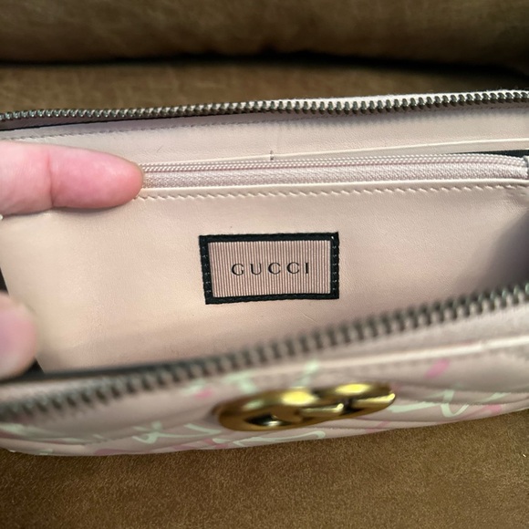 Calfskin Matelasse GucciGhost GG Marmont Zip Around Wallet Pink Rosa Ivory - Picture 4 of 12